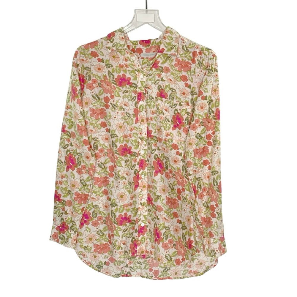 Outerknown Pink Sydney Boyfriend Floral Button Front Long Sleeve Shirt S Cotton